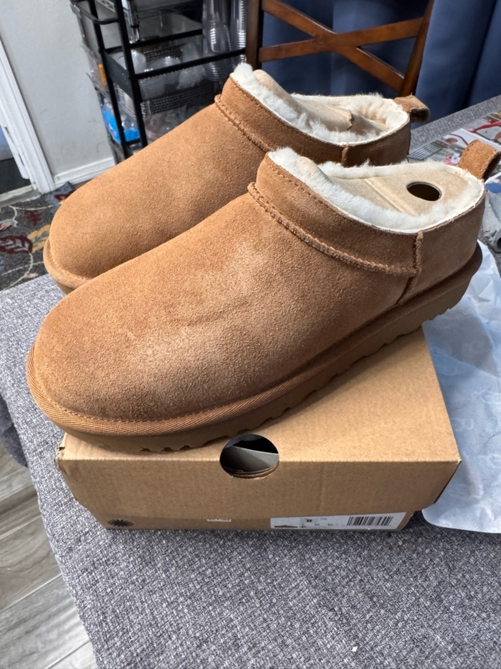 UGG Chestnut Suede Shearling-Lined Slip-On Clog